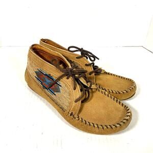 Minnetonka El Paso II Chukka Boot Tan Brown Southwestern Suede Leather Boot Sz 5